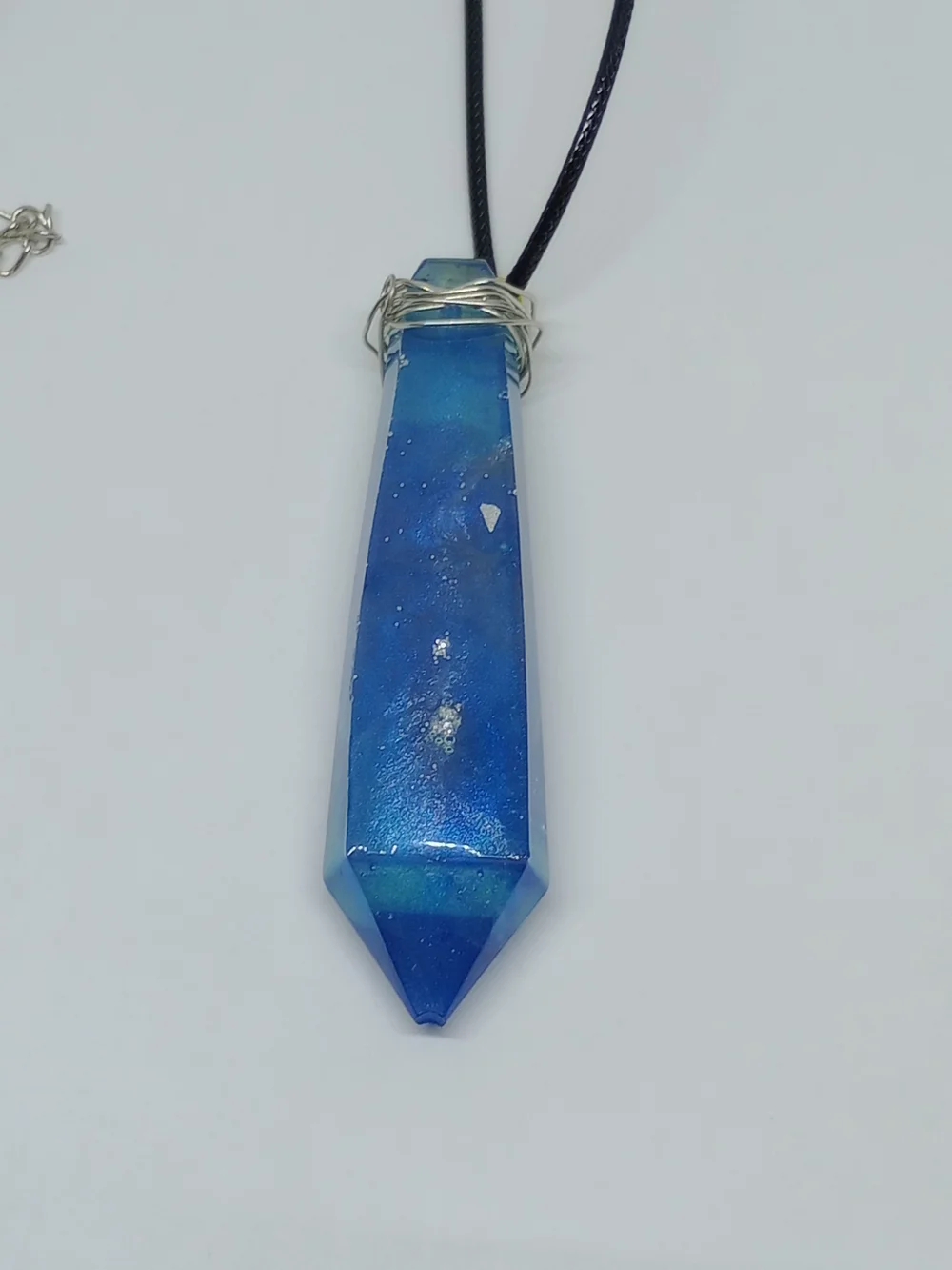Blue Crystal Point Pendant Necklace -